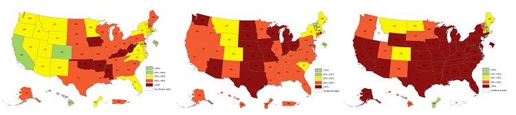 Adult obesity maps of 3 racial and ethnic groups