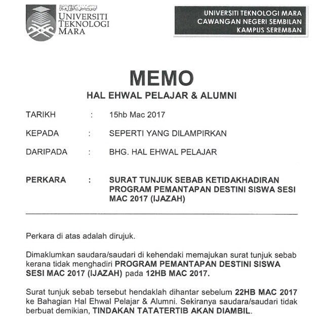 Surat Rasmi Ketidakhadiran Ke Kelas - Surasmi L