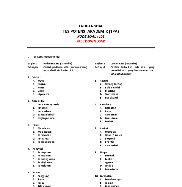 Contoh Soal Tes Masuk Sma Taruna Nusantara Magelang Guru