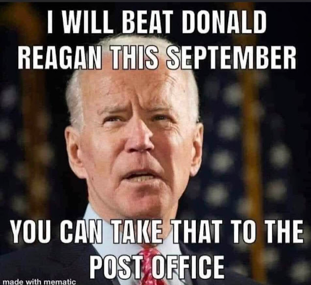 Meme about Biden where he says he will beat Donald Reagan.