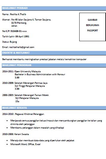 Resume Lengkap Contoh Resume Lepasan Spm