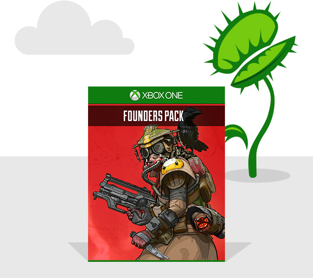 The Apex Legends Founders Pack box featuring a heavily armed character.