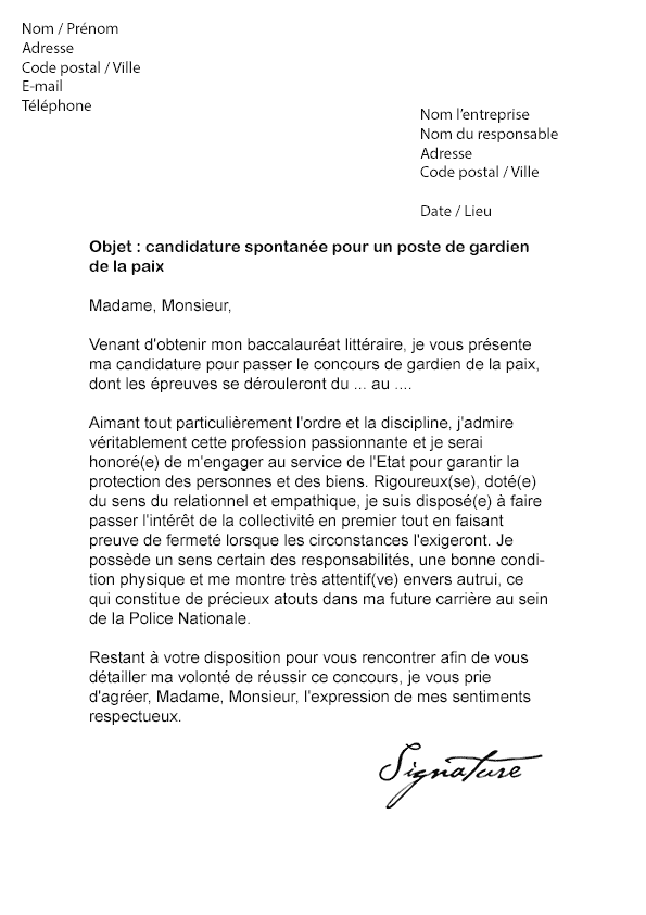 Lettre De Motivation Concours Gardien De La Paix