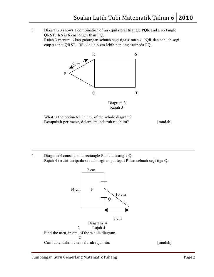 Soalan Matematik Tahun 6 Perimeter - Terengganu t