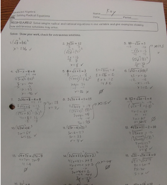Solving square root equations worksheet