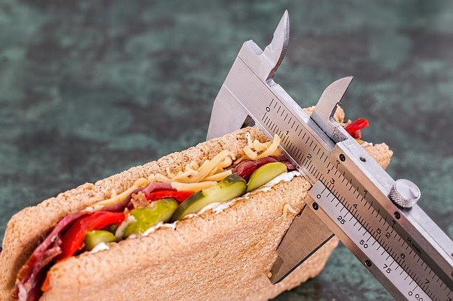 Photo of a sandwich being measured.