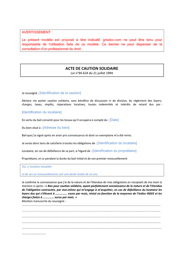 lettre type pour se porter garant d un loyer