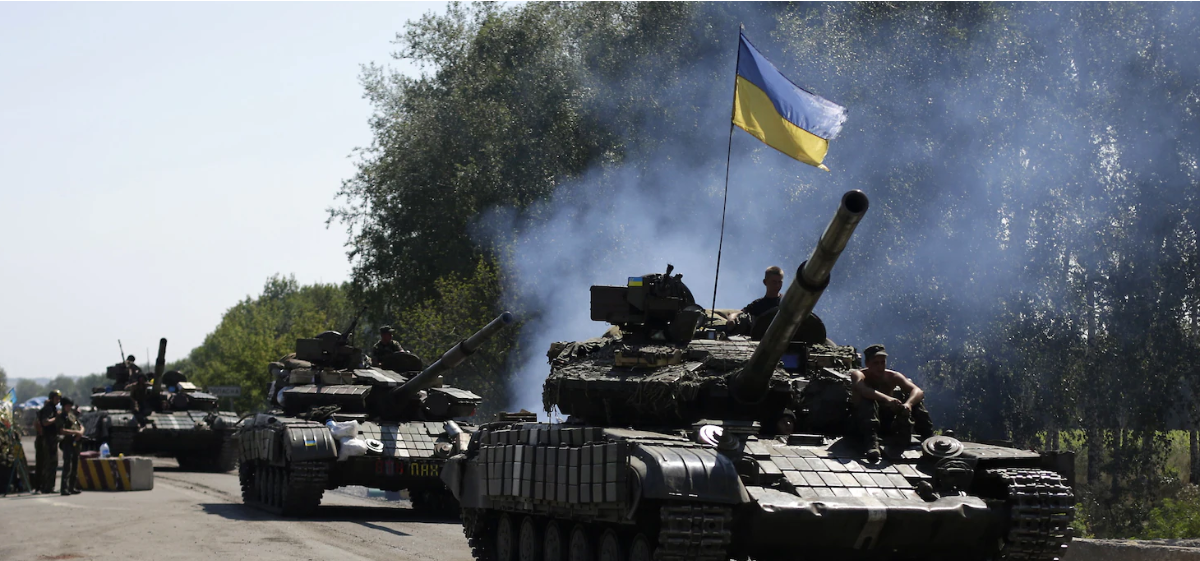 Photo: Convoy of Ukrainian tanlks.