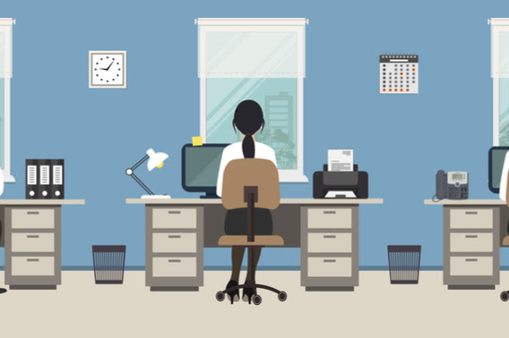 illustration of woman sitting at a desk