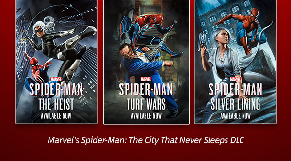 MARVEL SPIDER-MAN THE HEIST AVAILABLE NOW | MARVEL SPIDER-MAN TURF WARS AVAILABLE NOW | MARVEL SPIDER-MAN SILVER LINING AVAILABLE NOW | Marvel’s Spider-Man: The City That Never Sleeps DLC