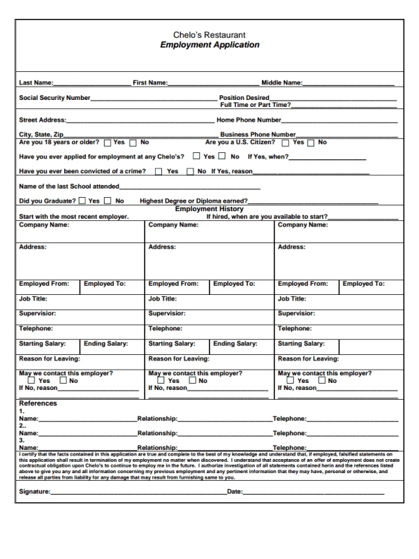 86 pdf job application template for restaurant printable