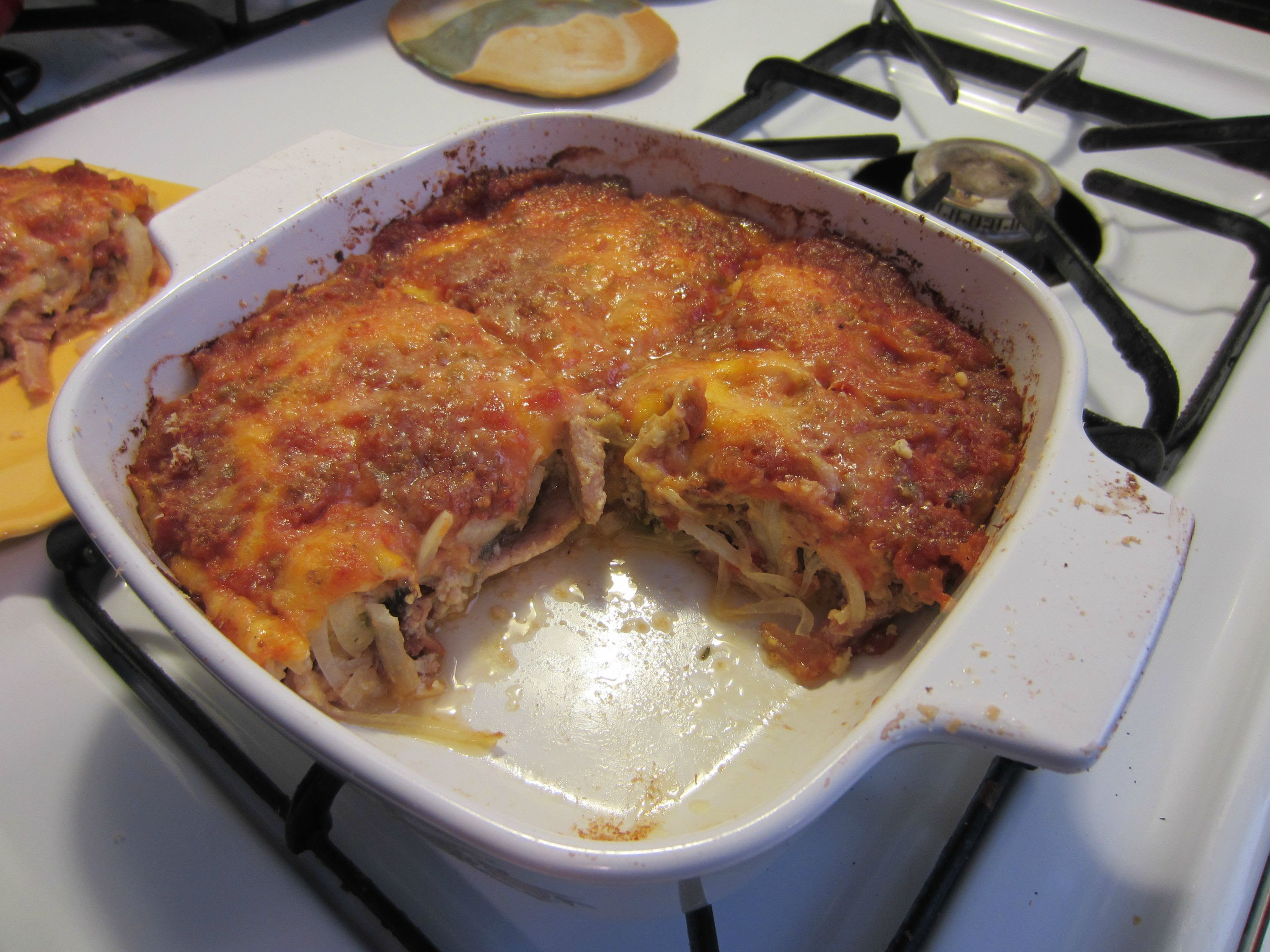 Add canola oil to a preheated pan and diced onions. Left Over Pork Roast Enchilada Casserole Ketorecipes