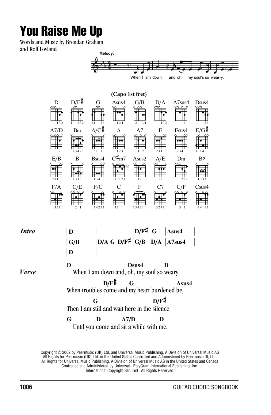 Lyrics Center You Raise Me Up Lyrics And Chords Key Of C