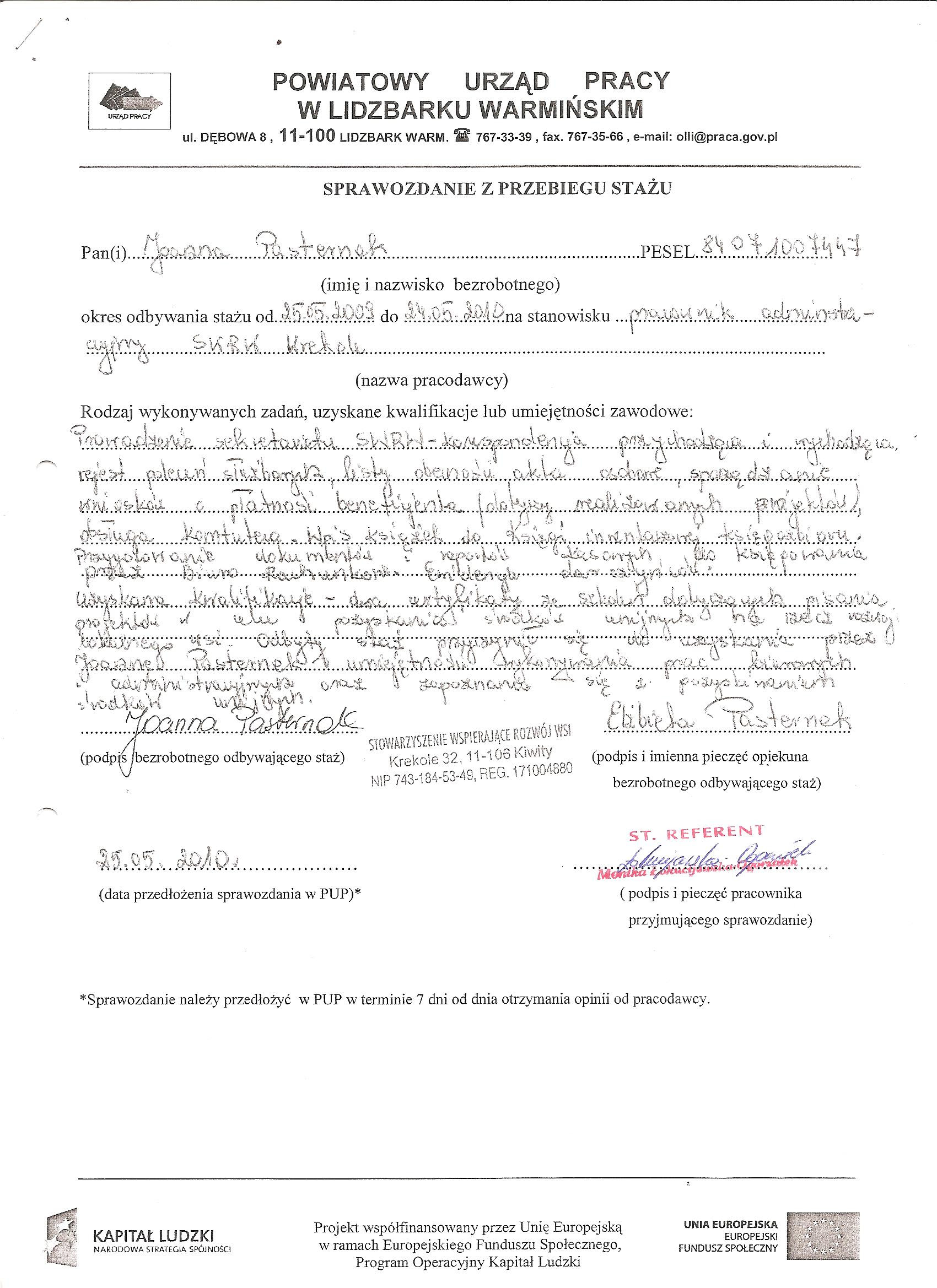 Przykładowe sprawozdanie ze stażu