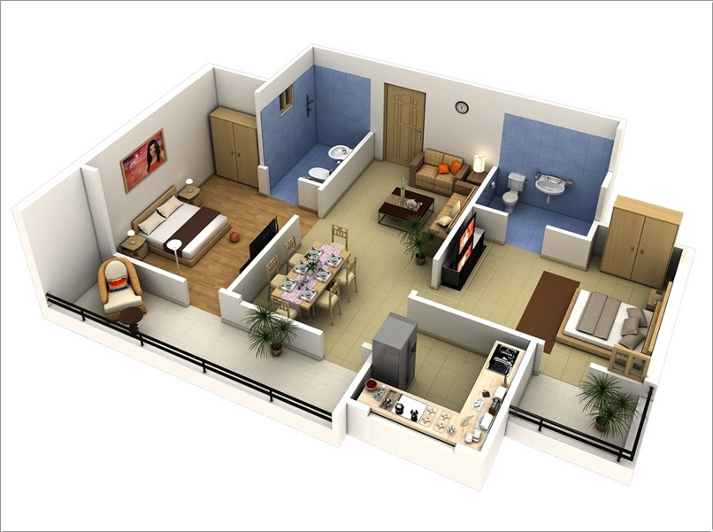 Popular Style 45 Simple House Plan With 2 Bedrooms 3d
