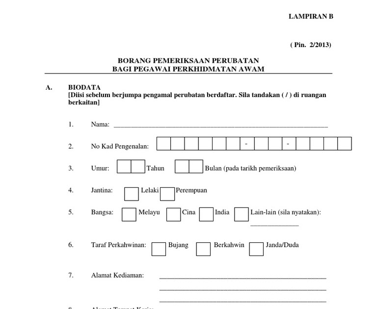 borang pemeriksaan kesihatan penjawat awam