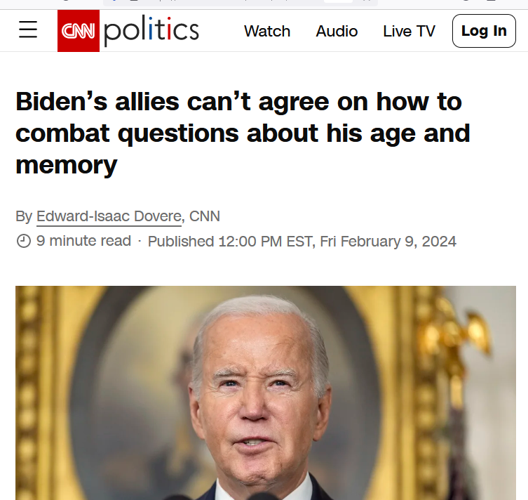 Screen shot of headline about Biden's memory.