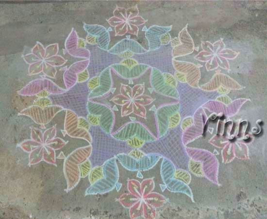 The dot pattern adopted is 7 to 1 (straight dots or ner pulli ). Pongal Kolam Vinns Kolam