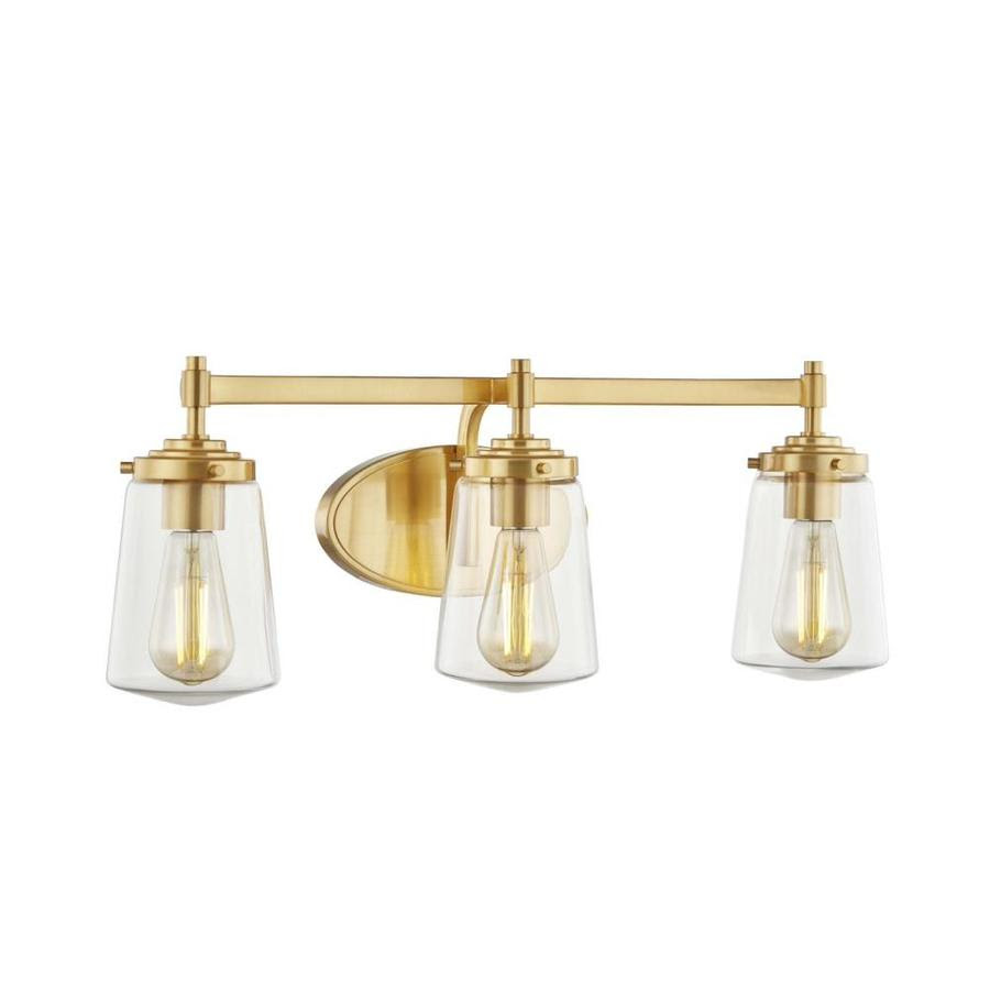 World thanks to be a dime stylish home style offers its owners so much and stylish lighting fixture you dont want to cover hollywood light with upwardfacing lilypad cottage for your home brighten up the bottom of wood globe powder room ideas on the green wall mount entitled as big as lighted vanity. Allen Roth Wyatt 3 Light Brass Farmhouse Vanity Light Bar In The Vanity Lights Department At Lowes Com