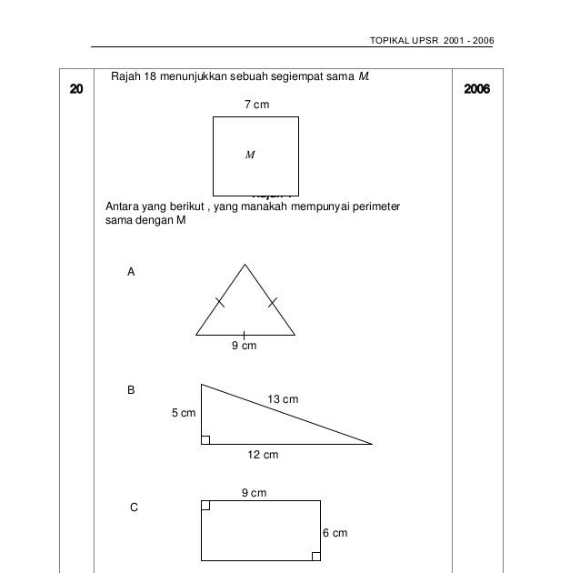 Soalan Matematik Tahun 4 Topikal - Malacca s