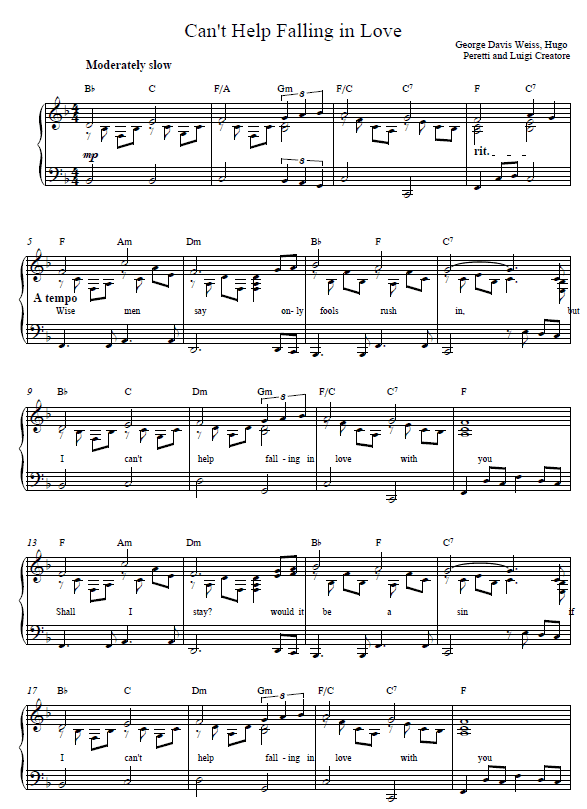 Cant Help Falling In Love Piano Sheet Music Music Sheet Collection - can't help falling in love roblox