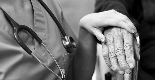 Elderly person receiving medical care