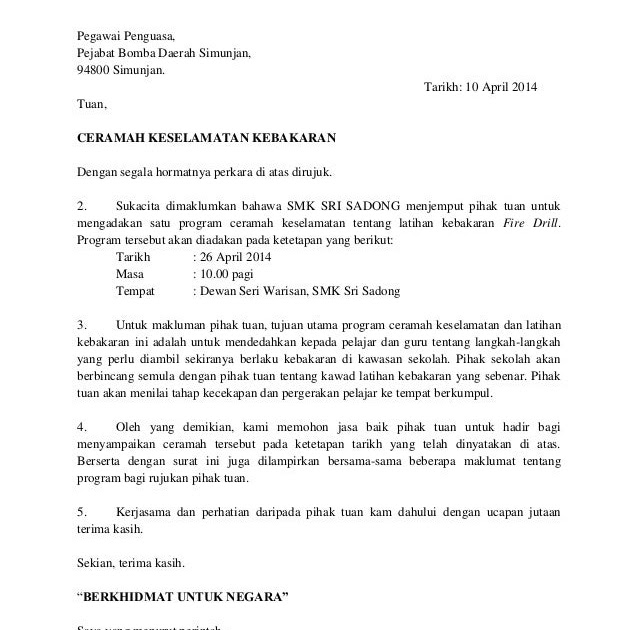 Contoh Surat Rasmi Jemputan Ke Majlis Sukan - Surat Ras