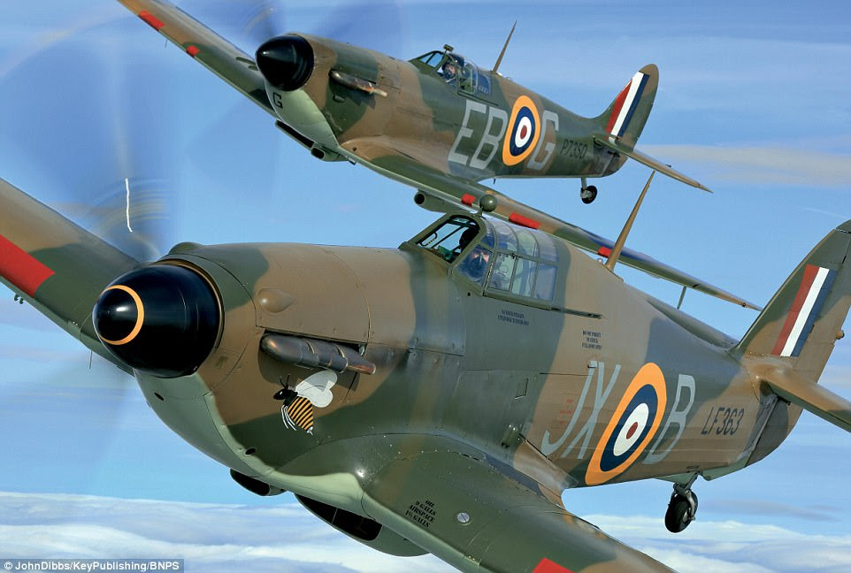 The Hurricane, in the foreground of the picture above, was overshadowed by the more glamorous Spitfire flying behind and its construction was considered outmoded, especially with its fabric-covered fuselage and, in early versions, wings