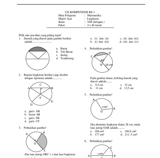 Contoh Soal Soal Matematika Lingkaran