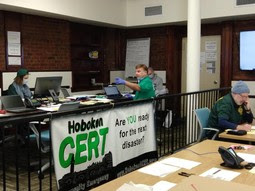 Hoboken, NJ CERT supporting staff center, answering calls related to COVID-19 assistance. 