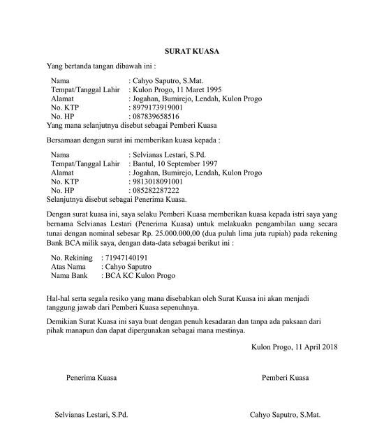 Contoh Surat Kuasa Ganti Kartu Xl