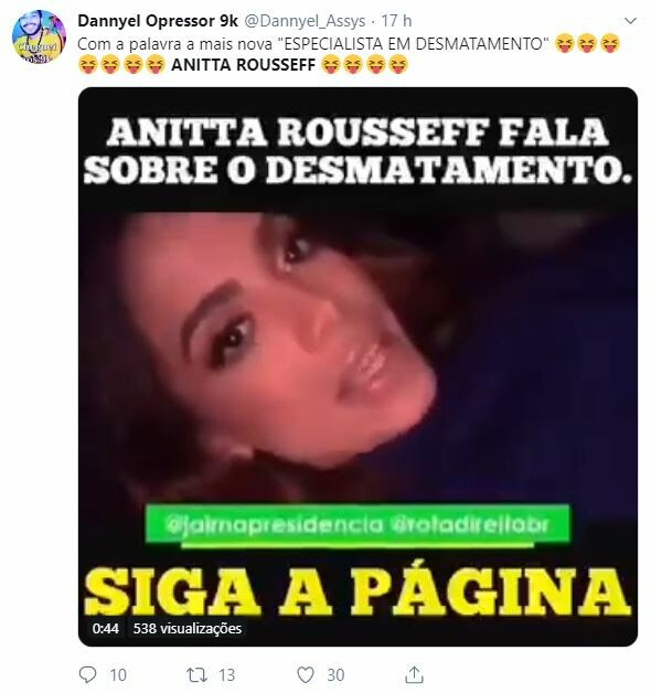 Anitta Rousseff ficou entre os assuntos mais comentados do Twitter