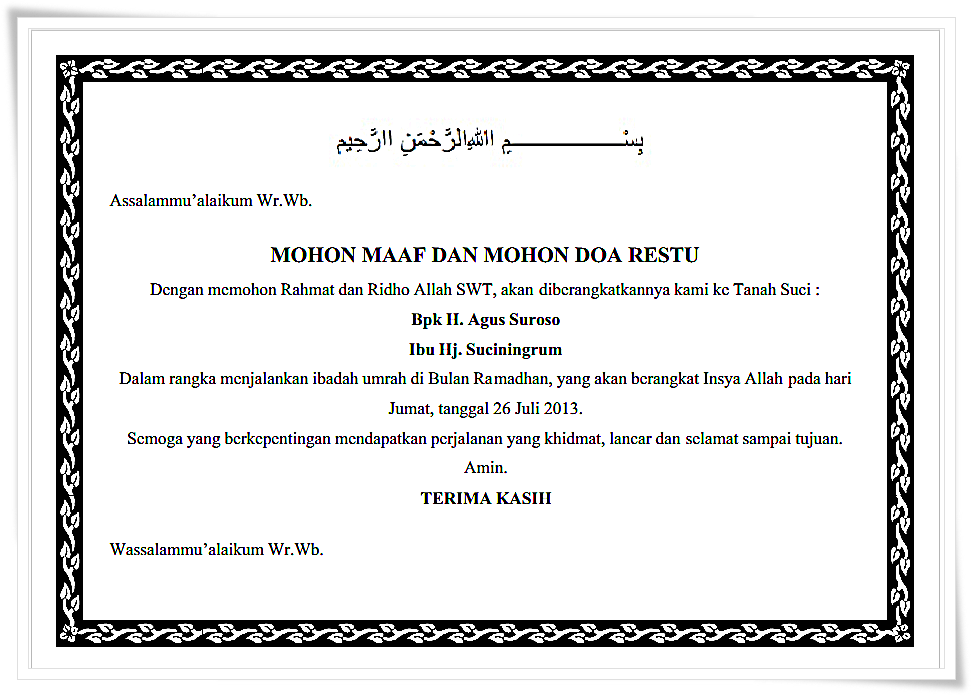 Ucapan Mohon Doa Restu Khitanan
