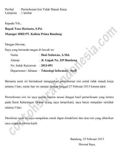 Cek 12+ Contoh Surat Izin Tidak Masuk Kerja Bri 