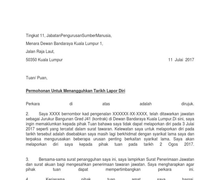 Contoh Surat Penangguhan Serahan