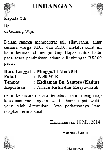 Surat Undangan Resmi Dalam Bahasa Sunda - Contoh Isi Undangan