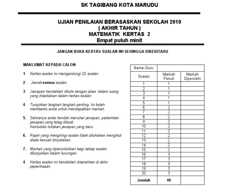 Bank Soalan Matematik Tahun 1 Sjkt - Kuora u