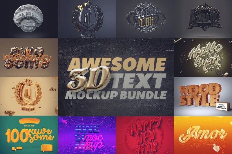 Download Download Awesome 3D Text Mockup Bundle PSD Mockup ...