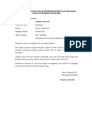 Contoh Surat Pernyataan Tidak Memiliki Saudara Kandung Di Bank Bri - Dunia Belajar