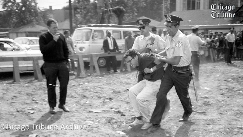 Chicago Tribute: Bernie sanders being arrest at anti-segregation protest in 1963.