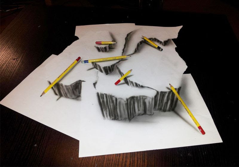 Gambar 3d keren di kertas. 31 Contoh Gambar 3 Dimensi Dengan Pensil Yang Menipu Mata