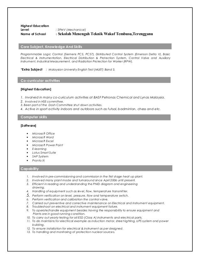 Language skill resume skinalluremedspa com contoh resume nurse malaysia gambar fgh Resume Chargeman Ao