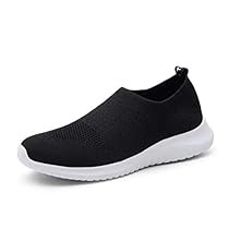 konhill Women's Walking Tennis Shoes - Lightweight Athletic Casual Gym Slip on Sneakers 4.5 US Black,35