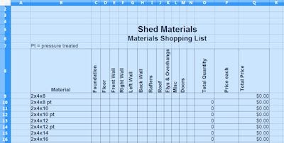 Shed Construction Materials Estim   ator