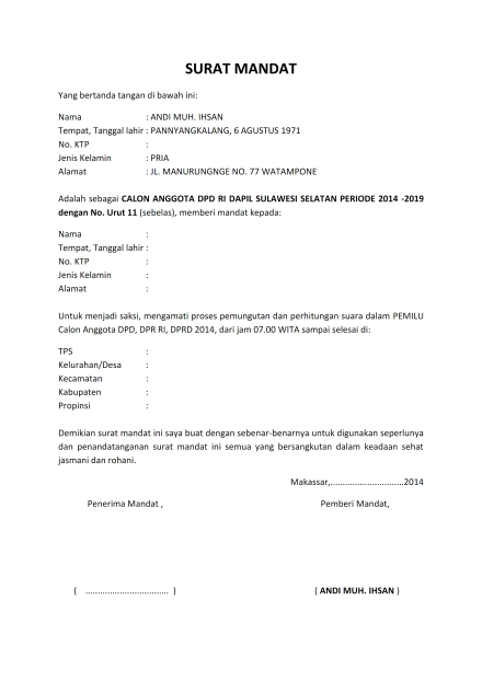 Contoh Surat Mandat Pilkades Contoh Surat