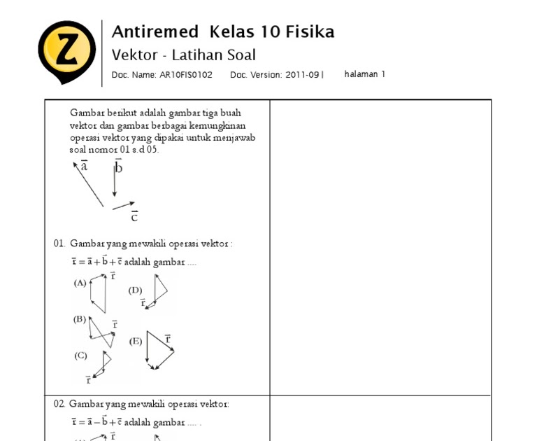 Jawaban Antiremed Kelas 10 Fisika Vektor - Soal Perhitungan