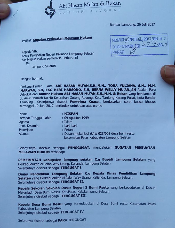 Contoh Surat Gugatan Perdata Sengketa Tanah - Surat 28