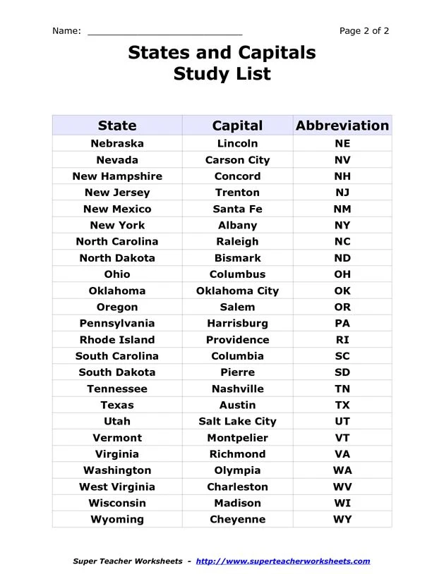 Printable List Of 50 States 8 Best Images of Our 50 States Worksheets