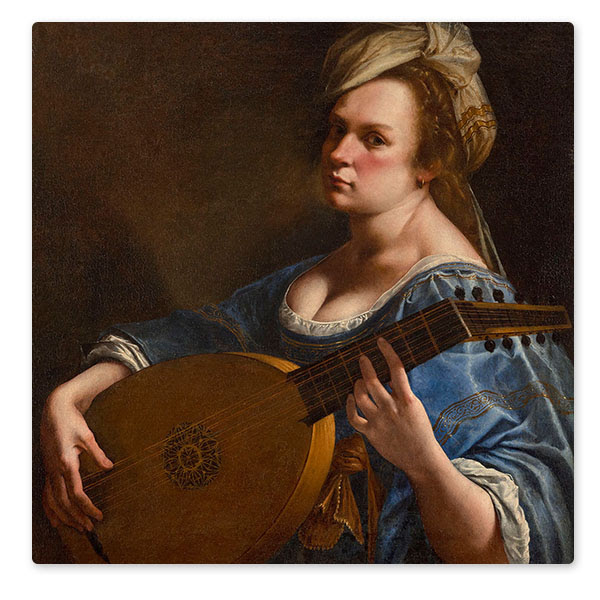 Detail from Artemisia Gentileschi, 'Self Portrait as a Lute Player', about 1615-18. Wadsworth Atheneum Museum of Art, Hartford, CT Charles H. Schwartz Endowment Fund 2014.4.1 ©️ Wadsworth Atheneum Museum of Art