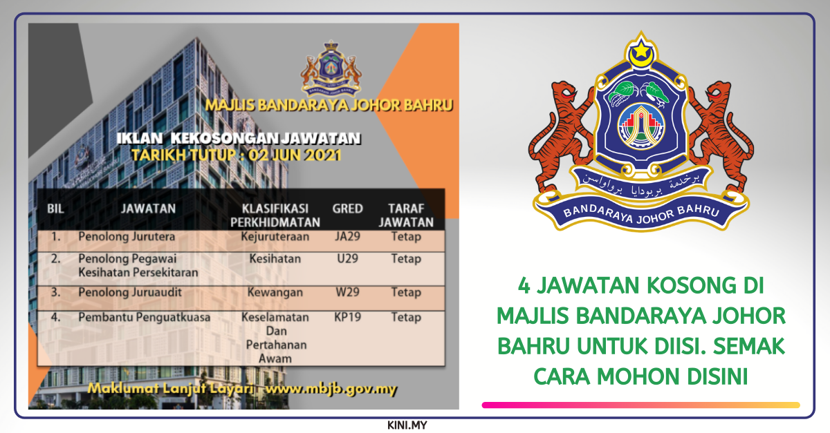 Good afternoon for loyal visitors who are need job. 4 Jawatan Kosong Di Majlis Bandaraya Johor Bahru Untuk Diisi Semak Cara Mohon Disini